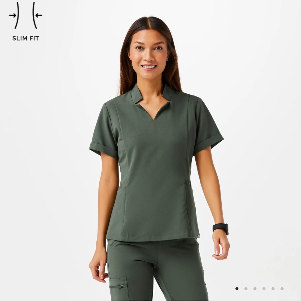 Figs Moss Inala Slim Scrub Top - S